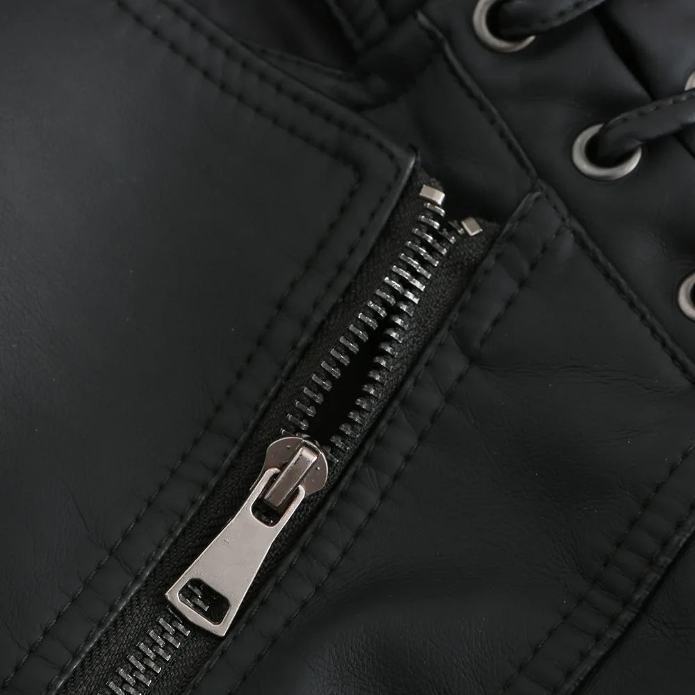 Jaqueta Couro Sintético Moto Biker Gola Alta Slim Chic Lenogue