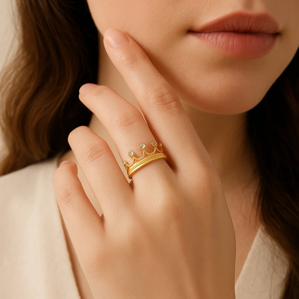 Anel Geométrico Crown Dourado Lenogue Ouro