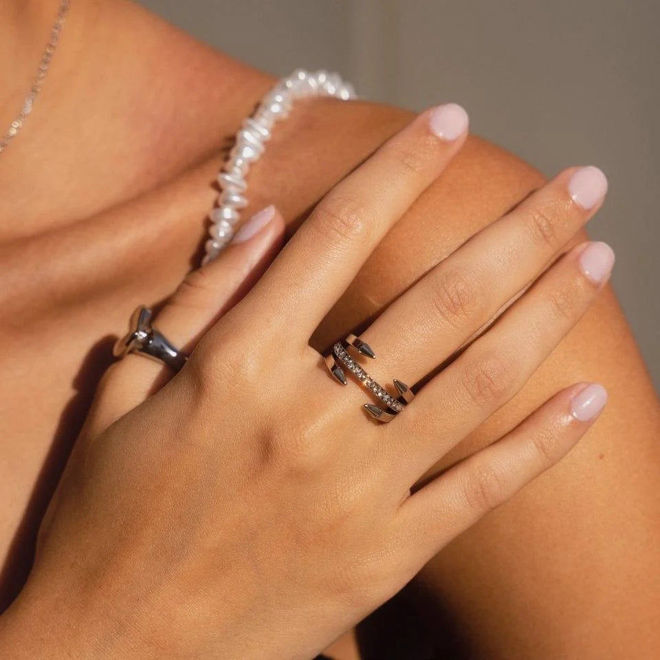 Anel Glamorous Prego Pontas Prata Lenogue