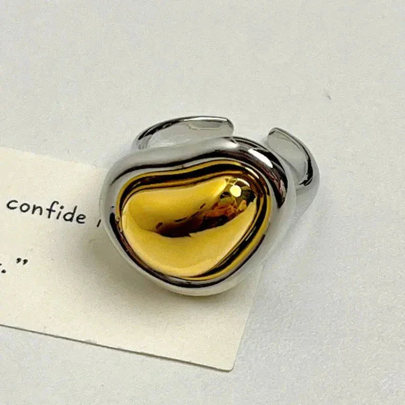 Anel Noble Coração Irregular Ouro e Prata Lenogue / Ajustável