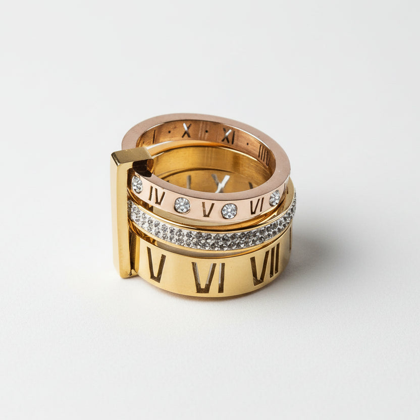 Anel Pure Aro Triplo Algarismo Romano Lenogue Ouro / 14