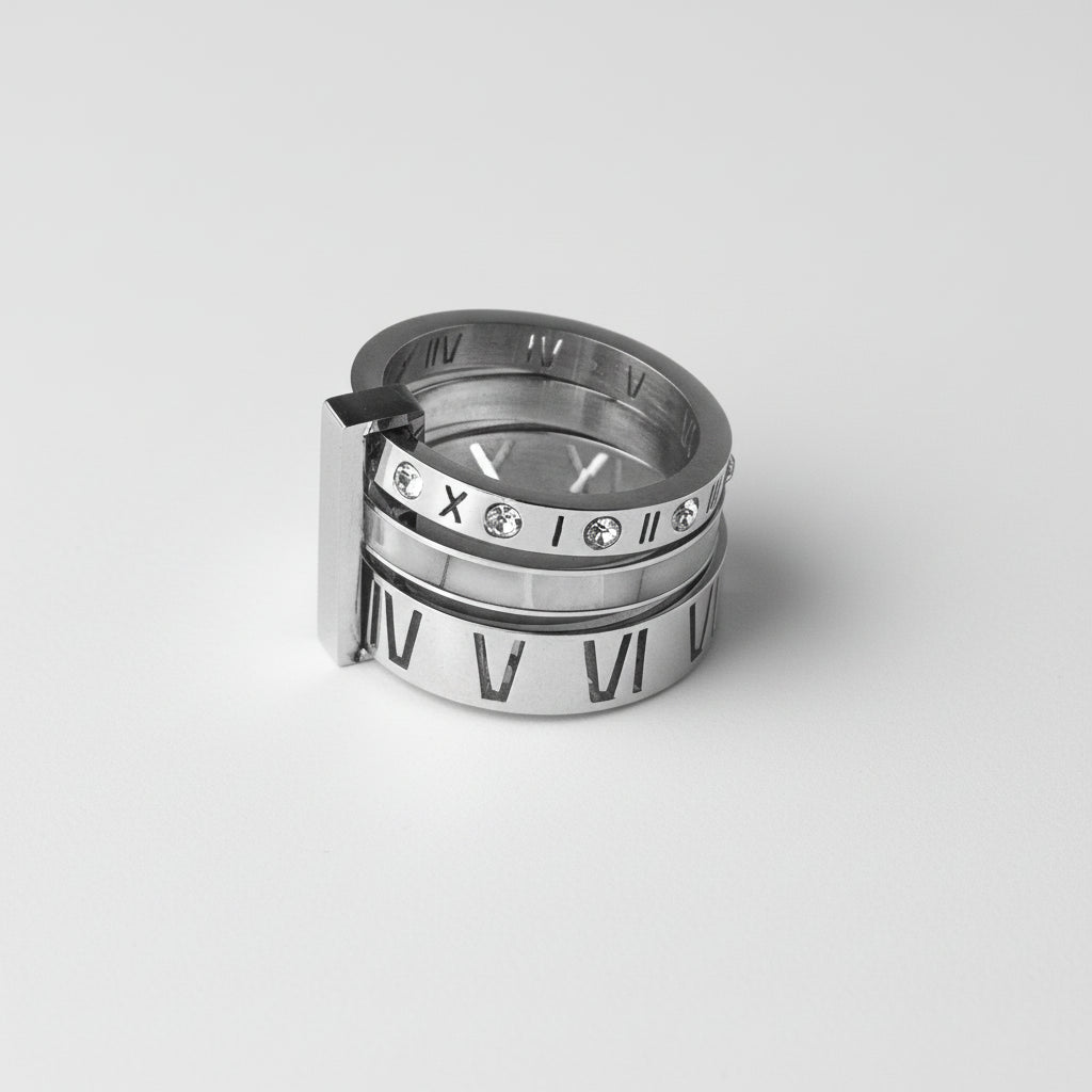 Anel Pure Aro Triplo Algarismo Romano Lenogue Prata / 14