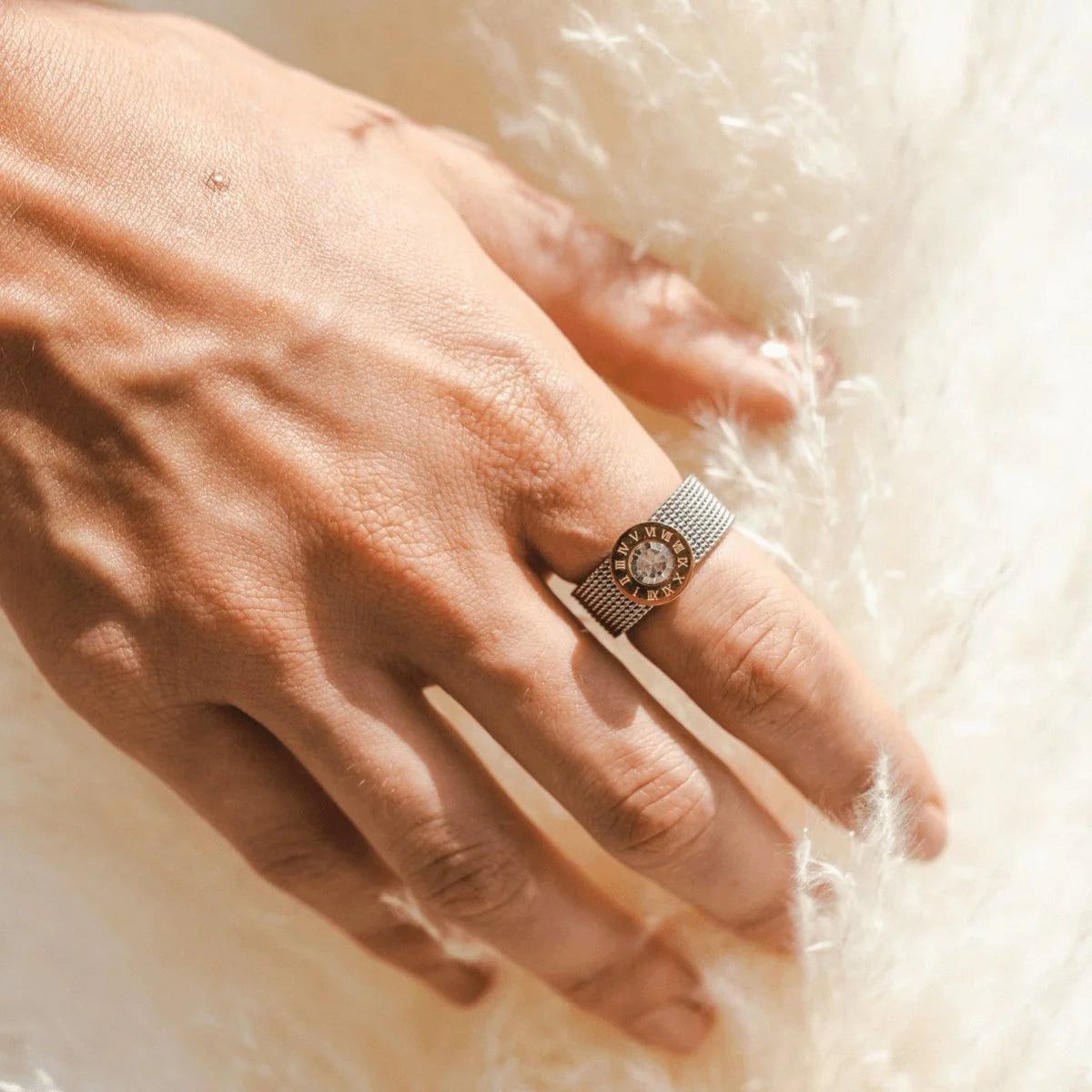 Anel Pure Roman Malha Prata Lenogue / 14