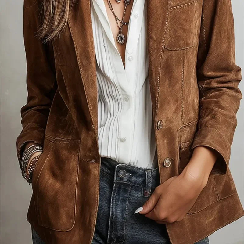 Blazer Camurça Sintética Gola Lapela Botão único Lenogue