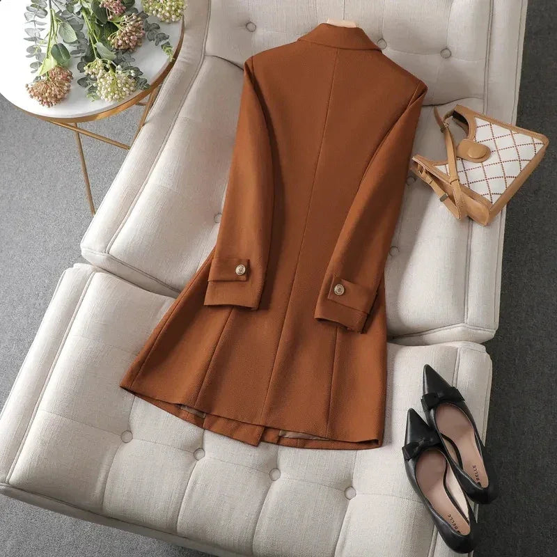 Blazer Longo de Alfaiataria Transpassado Lenogue