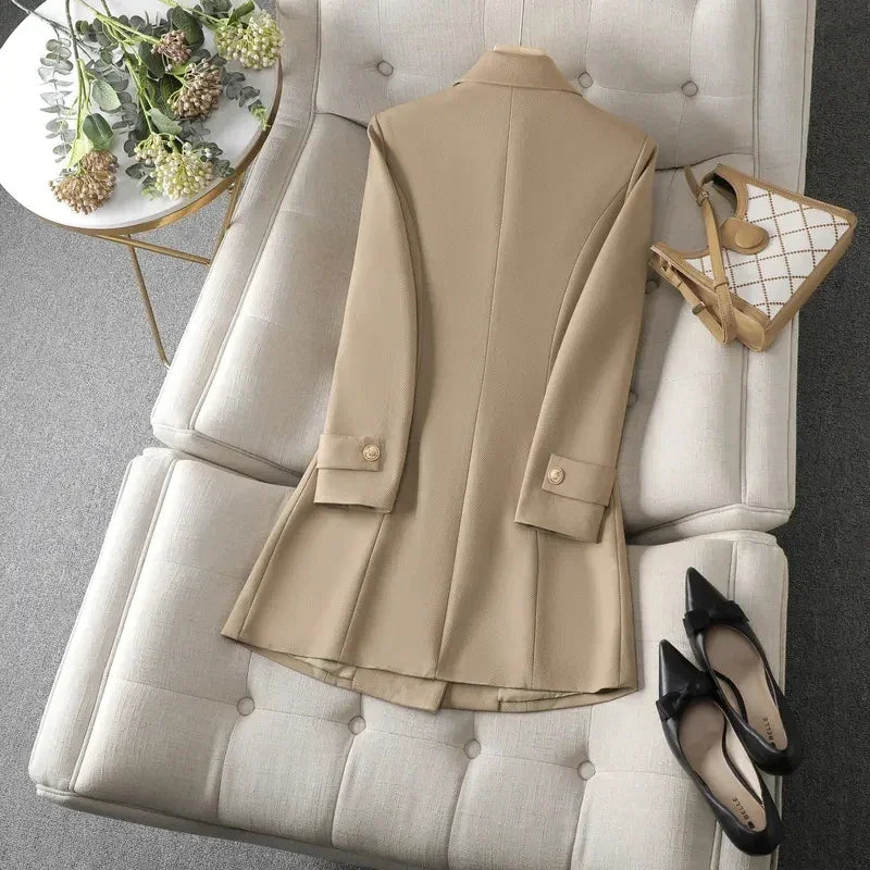 Blazer Longo de Alfaiataria Transpassado Lenogue