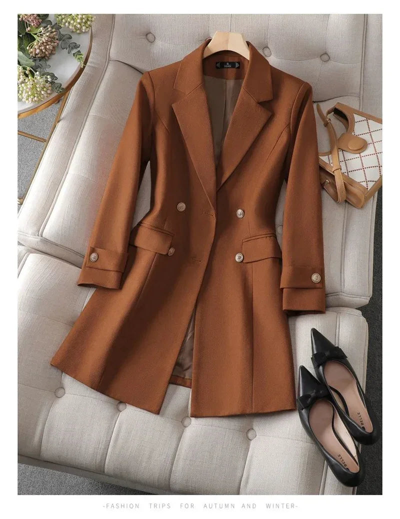 Blazer Longo de Alfaiataria Transpassado Lenogue