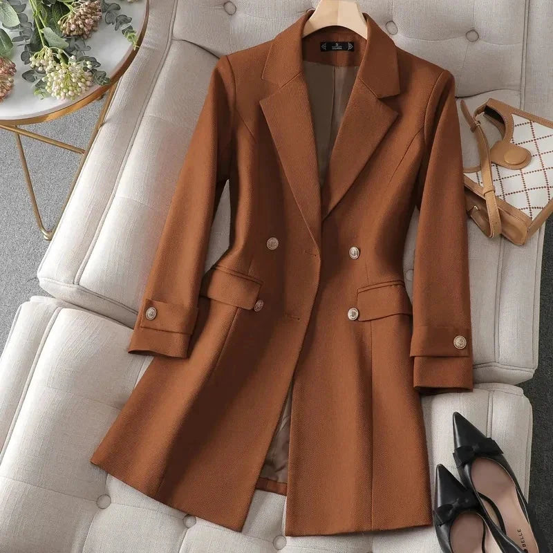 Blazer Longo de Alfaiataria Transpassado Lenogue