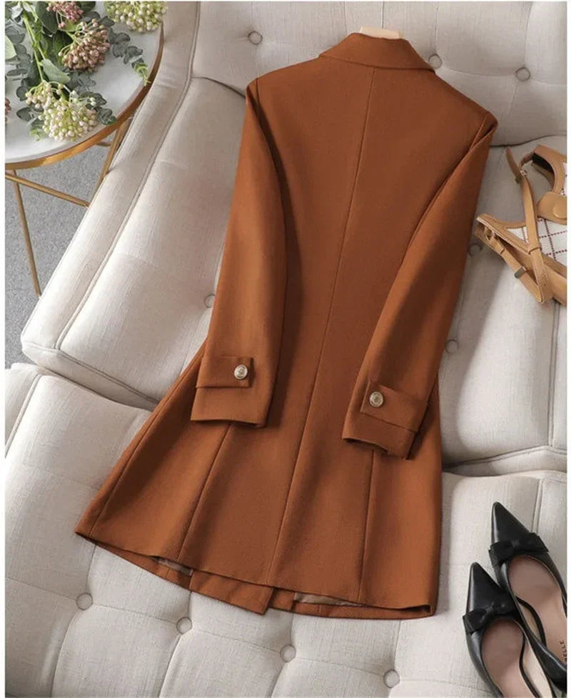 Blazer Longo de Alfaiataria Transpassado Lenogue