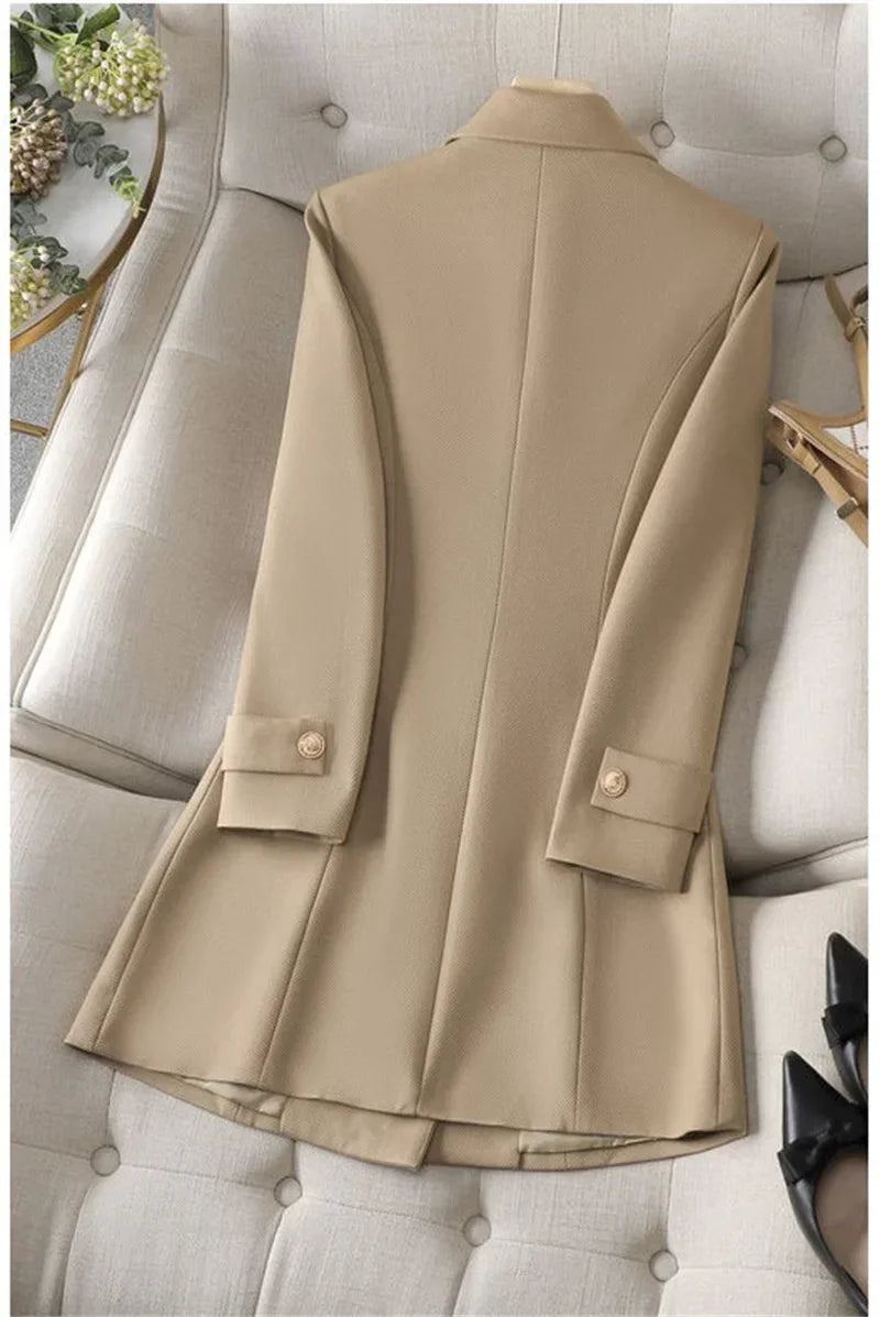Blazer Longo de Alfaiataria Transpassado Lenogue