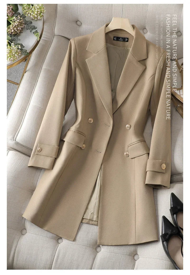 Blazer Longo de Alfaiataria Transpassado Lenogue
