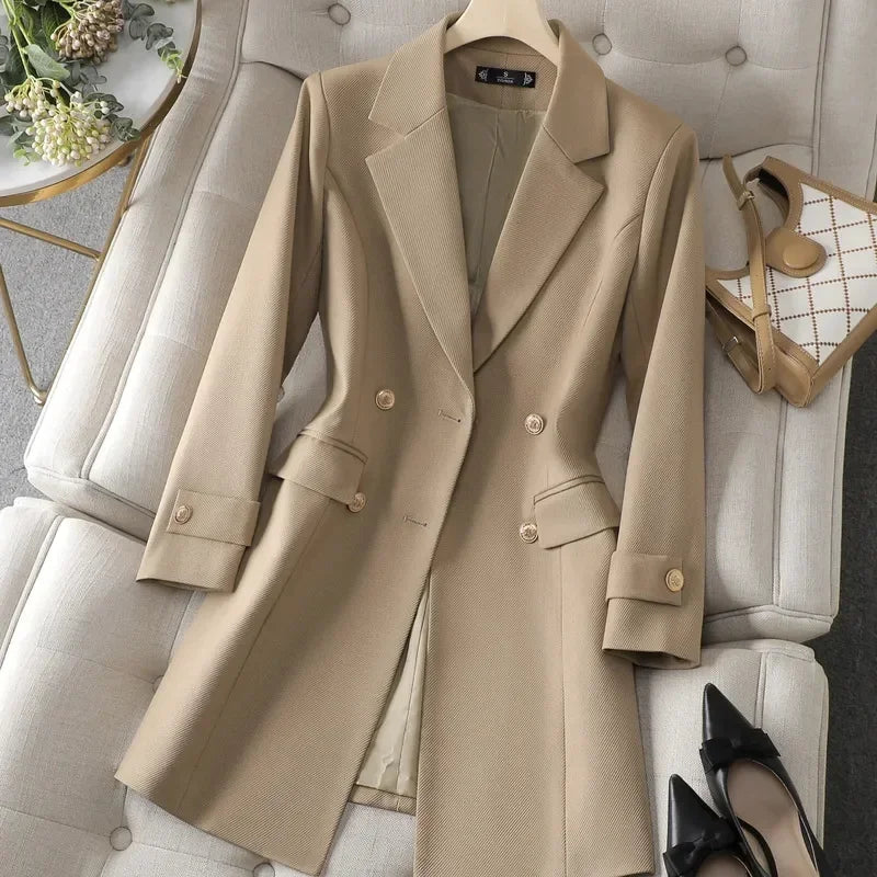 Blazer Longo de Alfaiataria Transpassado Lenogue Bege / p