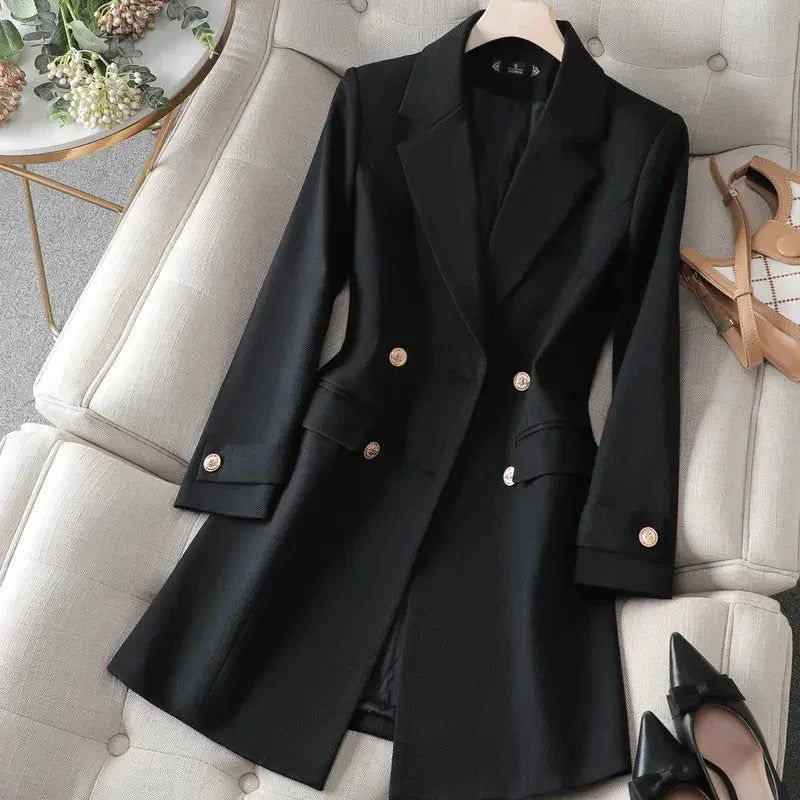 Blazer Longo de Alfaiataria Transpassado Lenogue Preto / p