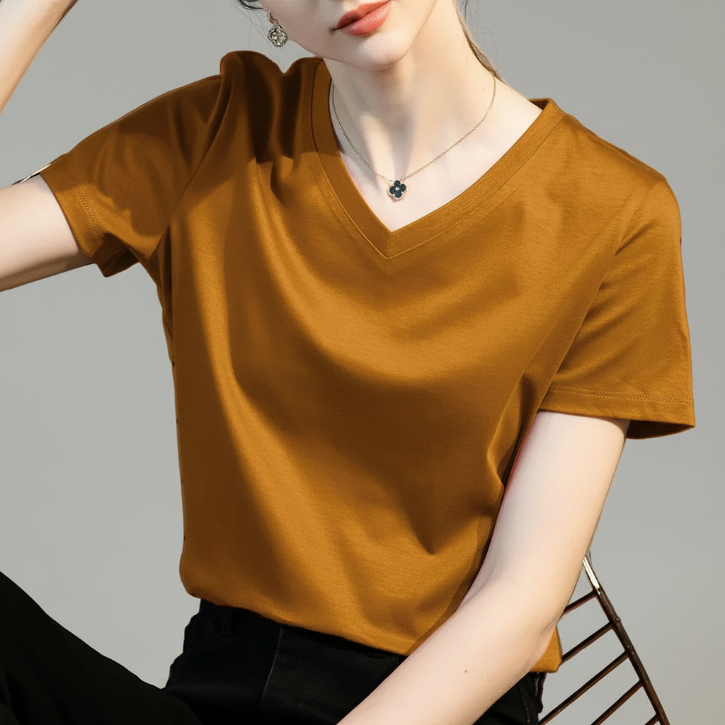 Blusa Casual em Algodão e Seda Sintética com Textura Lenogue Marrom / p