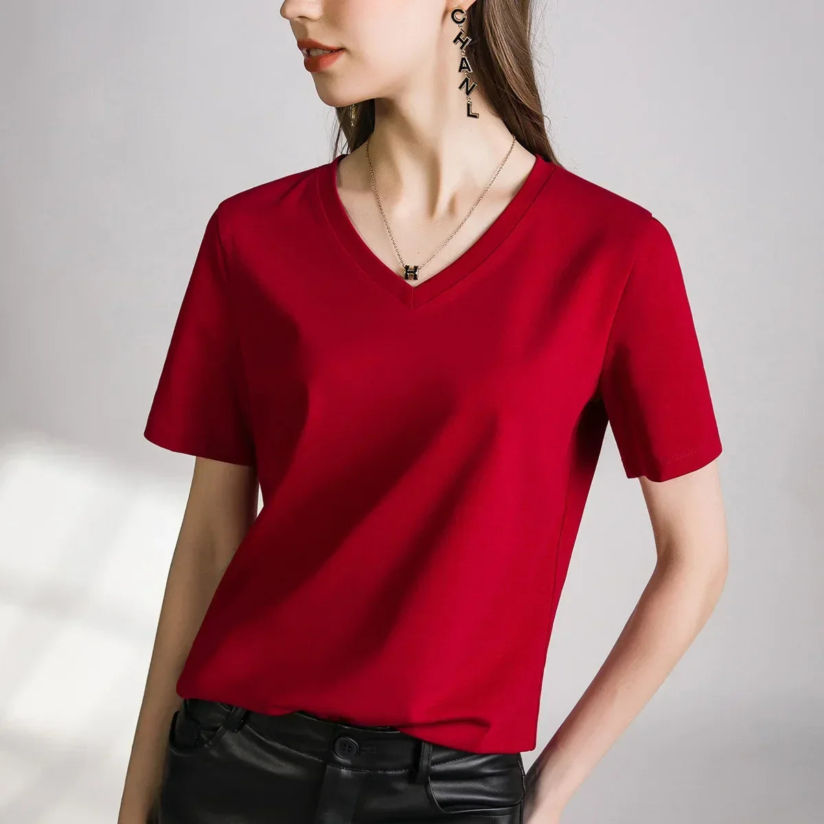 Blusa Casual em Algodão e Seda Sintética com Textura Lenogue Vermelho / p