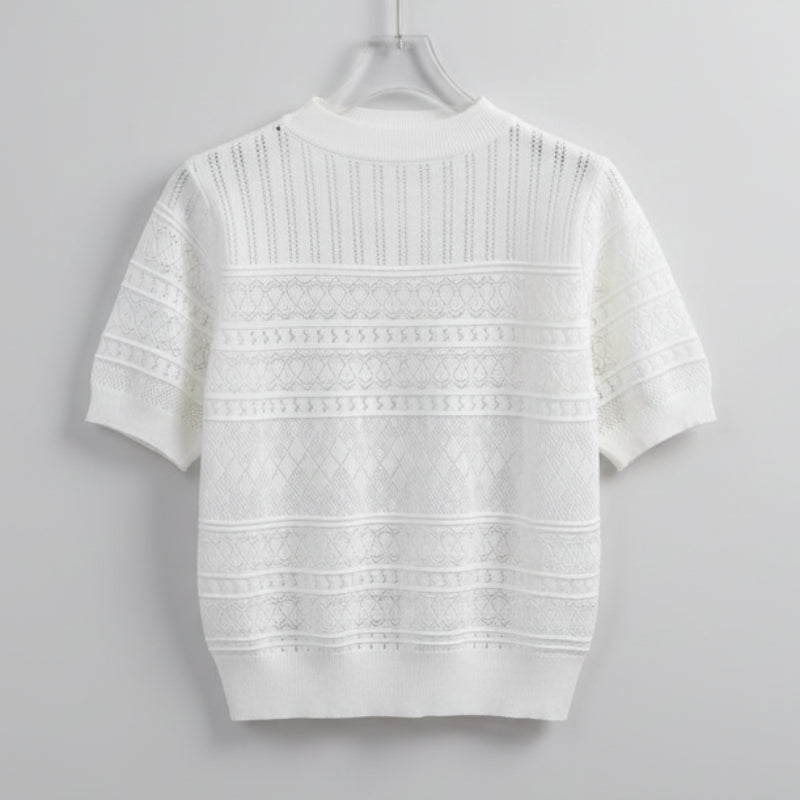Blusa Casual em Tricot Vazado com Gola Redonda Lenogue Branco / único (53 Cm)
