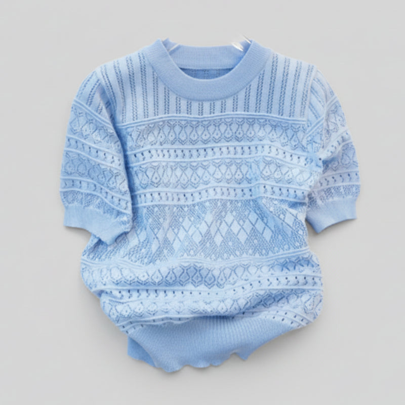 Blusa Casual em Tricot Vazado com Gola Redonda Lenogue Azul / único (53 Cm)