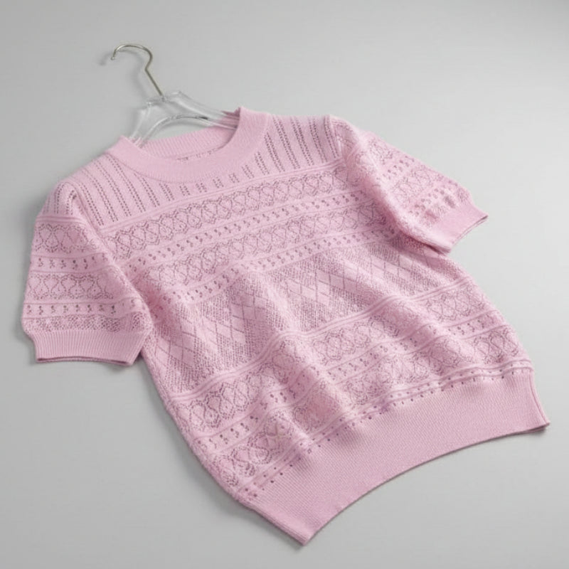 Blusa Casual em Tricot Vazado com Gola Redonda Lenogue Roxo / único (53 Cm)