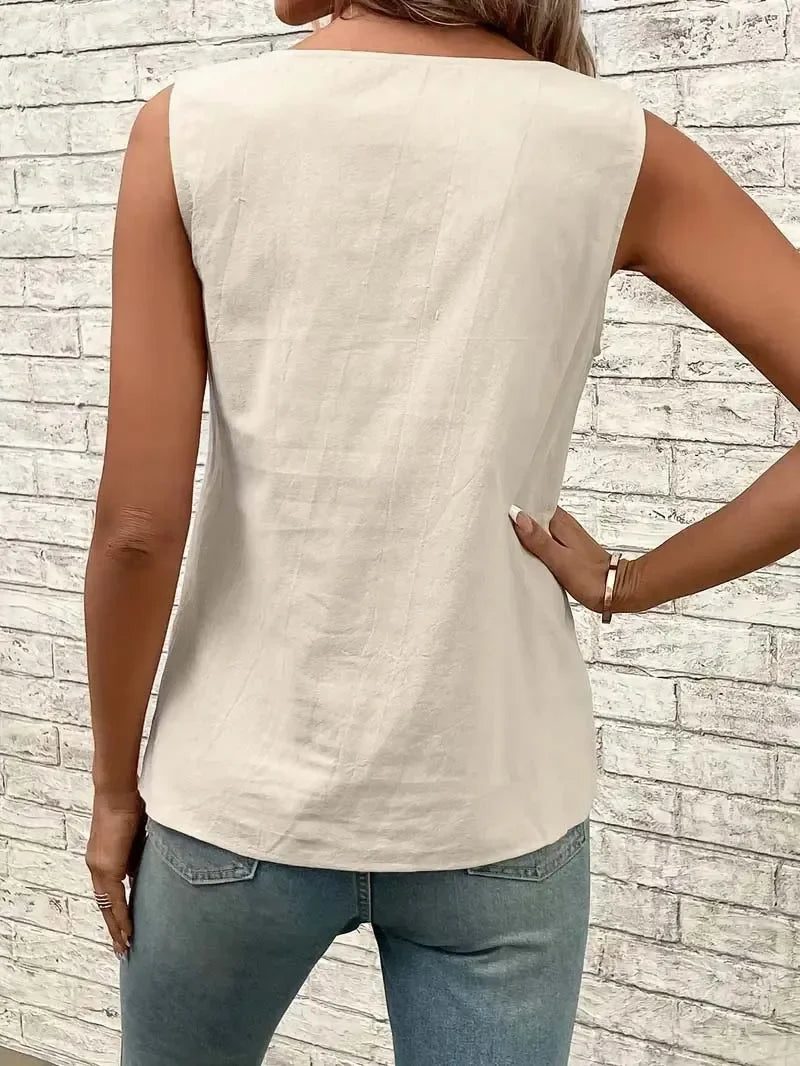 Blusa Casual Regata com Gola Assimétrica Lenogue