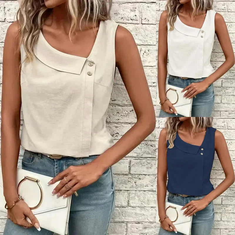 Blusa Casual Regata com Gola Assimétrica Lenogue