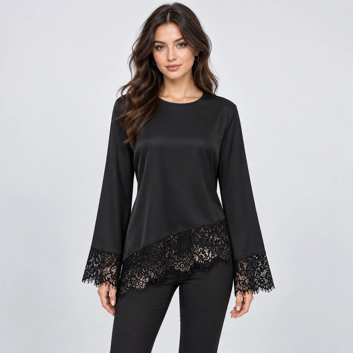 Blusa com Renda e Patchwork Couture Lenogue