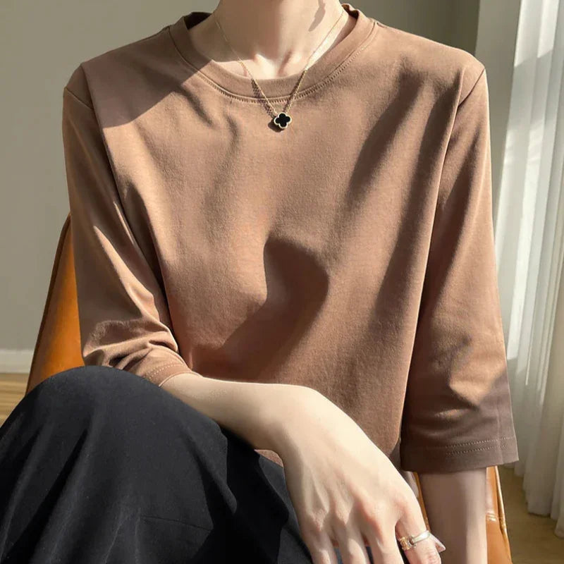 Blusa de Algodão Mercerizado para Casual Chic Lenogue