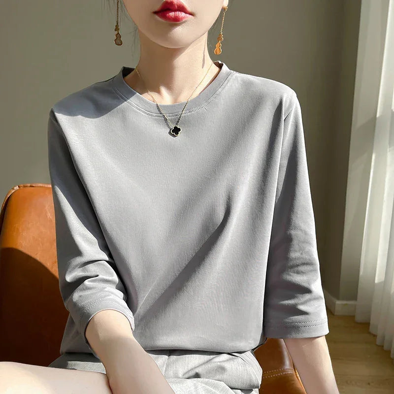 Blusa de Algodão Mercerizado para Casual Chic Lenogue