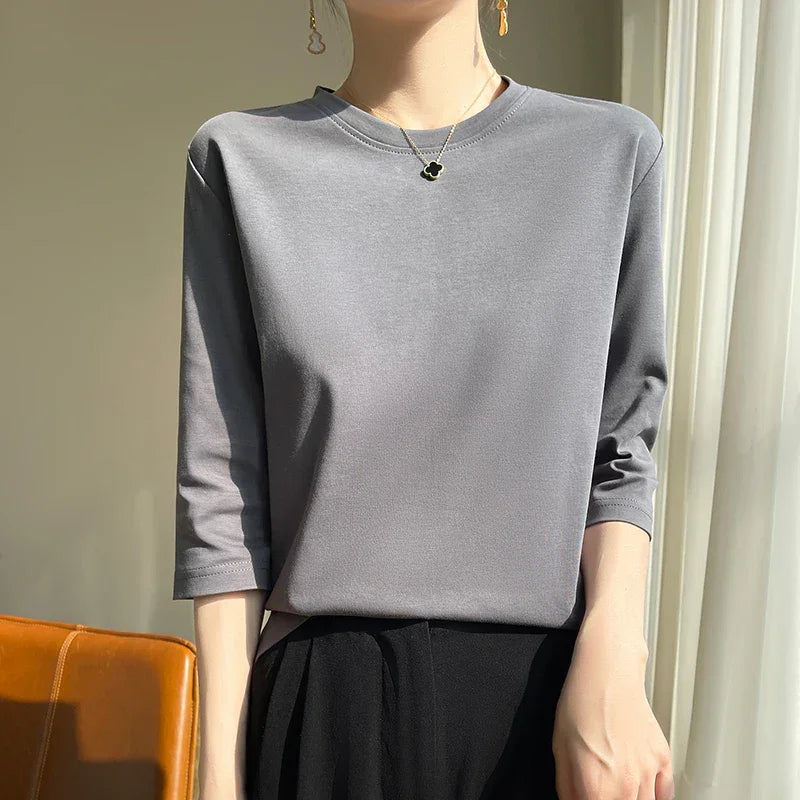 Blusa de Algodão Mercerizado para Casual Chic Lenogue