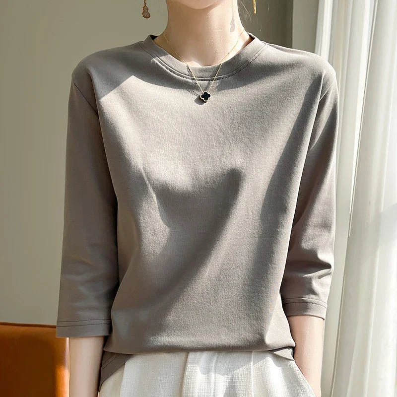 Blusa de Algodão Mercerizado para Casual Chic Lenogue Cinza / m