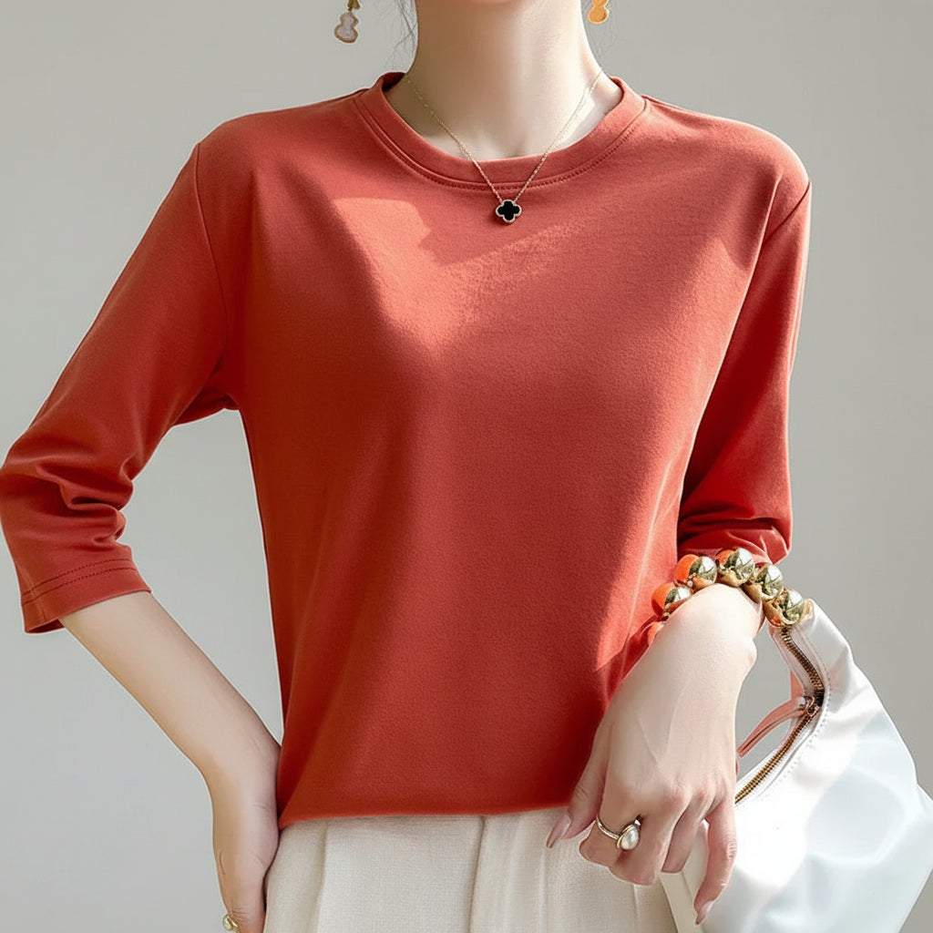 Blusa de Algodão Mercerizado para Casual Chic Lenogue Laranja / m