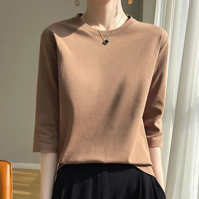 Blusa de Algodão Mercerizado para Casual Chic Lenogue Marrom / m