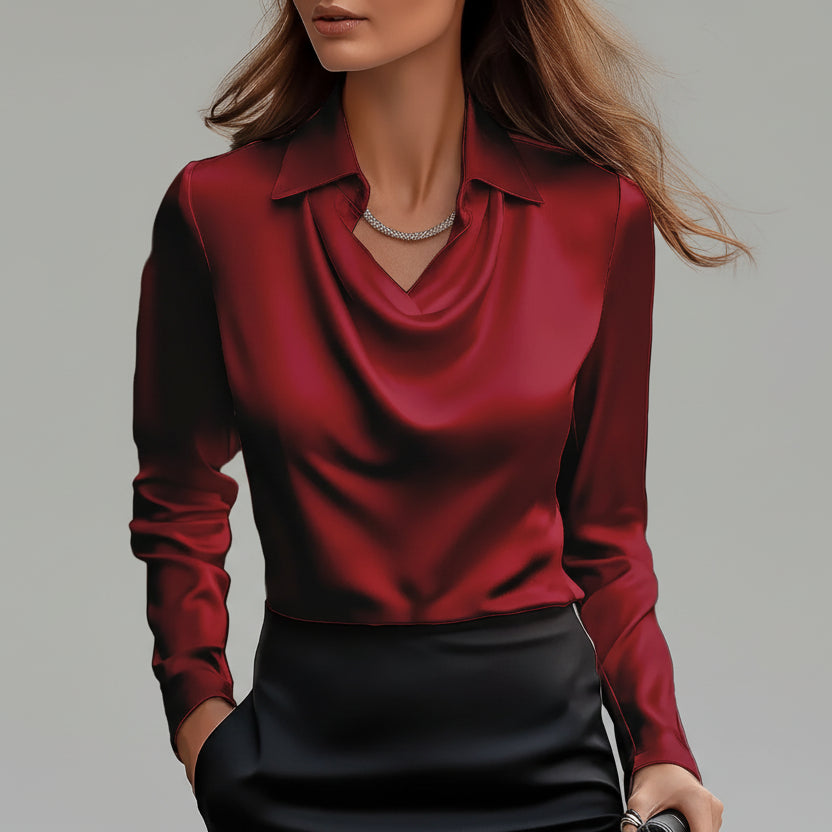 Blusa de Cetim Gola Camiseira Decote Drapeado Lenogue Vermelho / Pp