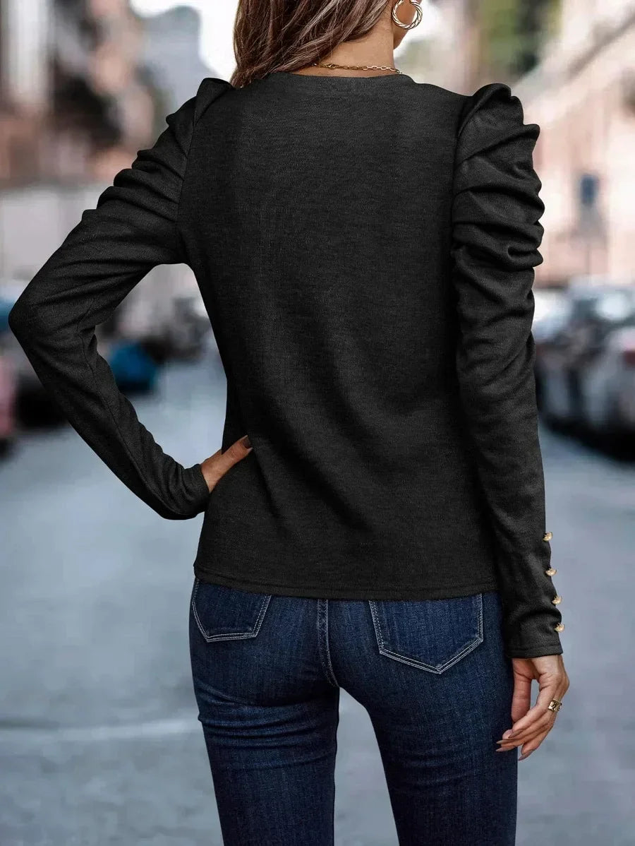 Blusa de Malha com Elastano Manga Bufante Lenogue