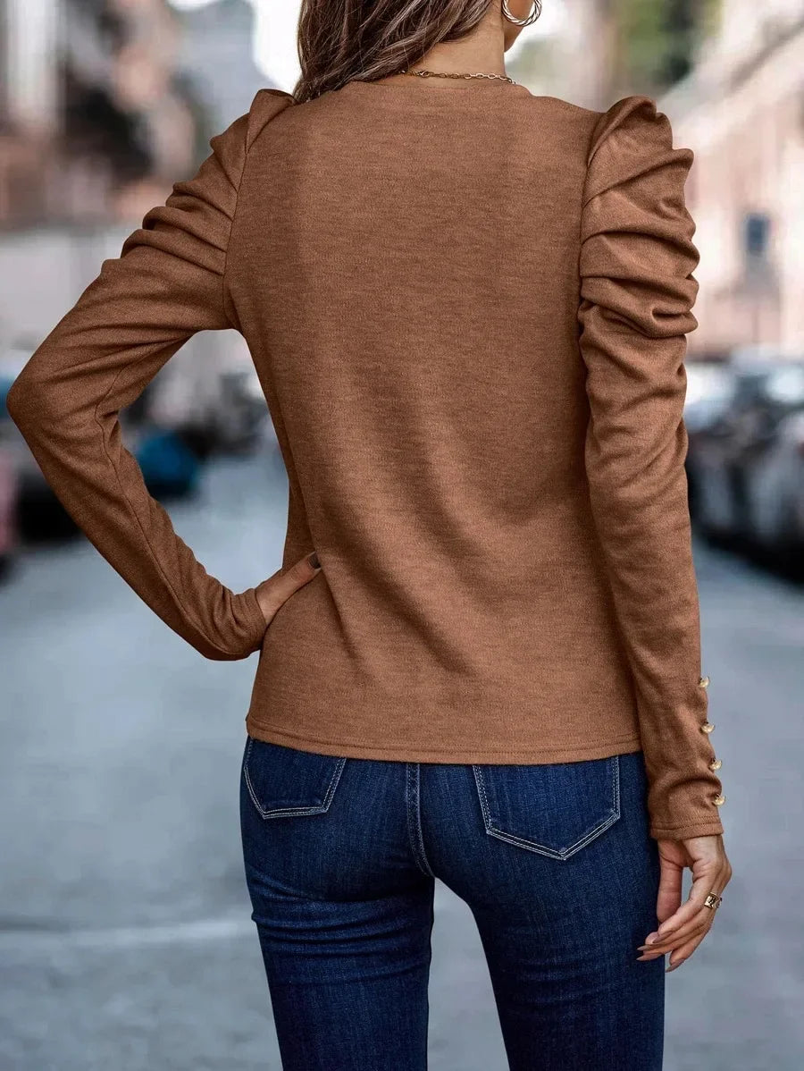 Blusa de Malha com Elastano Manga Bufante Lenogue