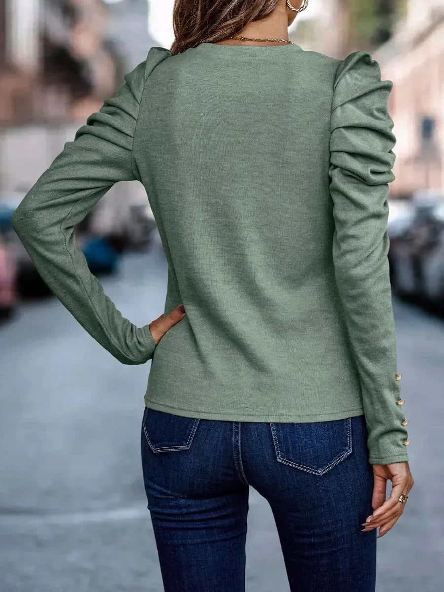 Blusa de Malha com Elastano Manga Bufante Lenogue