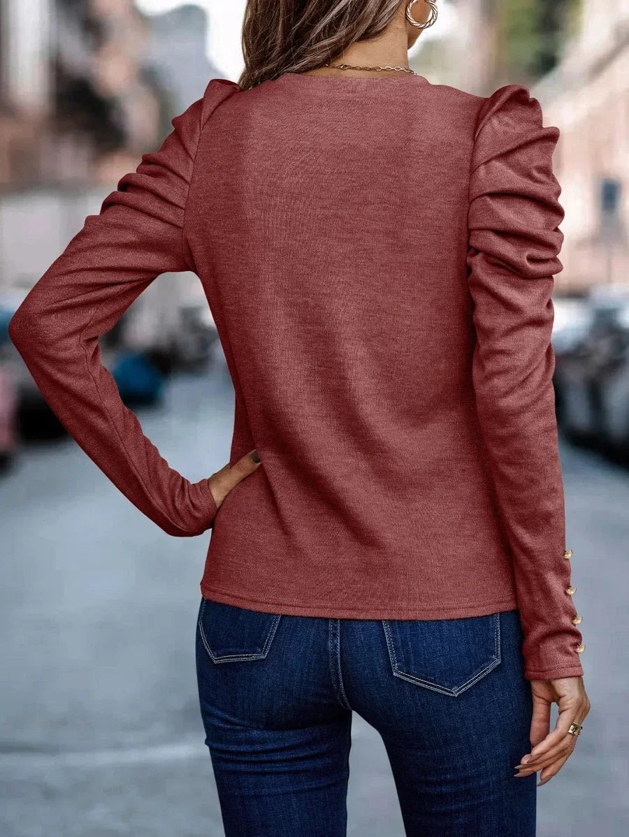 Blusa de Malha com Elastano Manga Bufante Lenogue