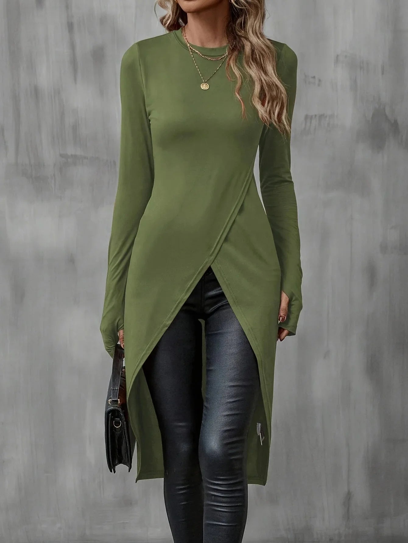 Blusa de Malha Transpassada Assimétrica Lenogue