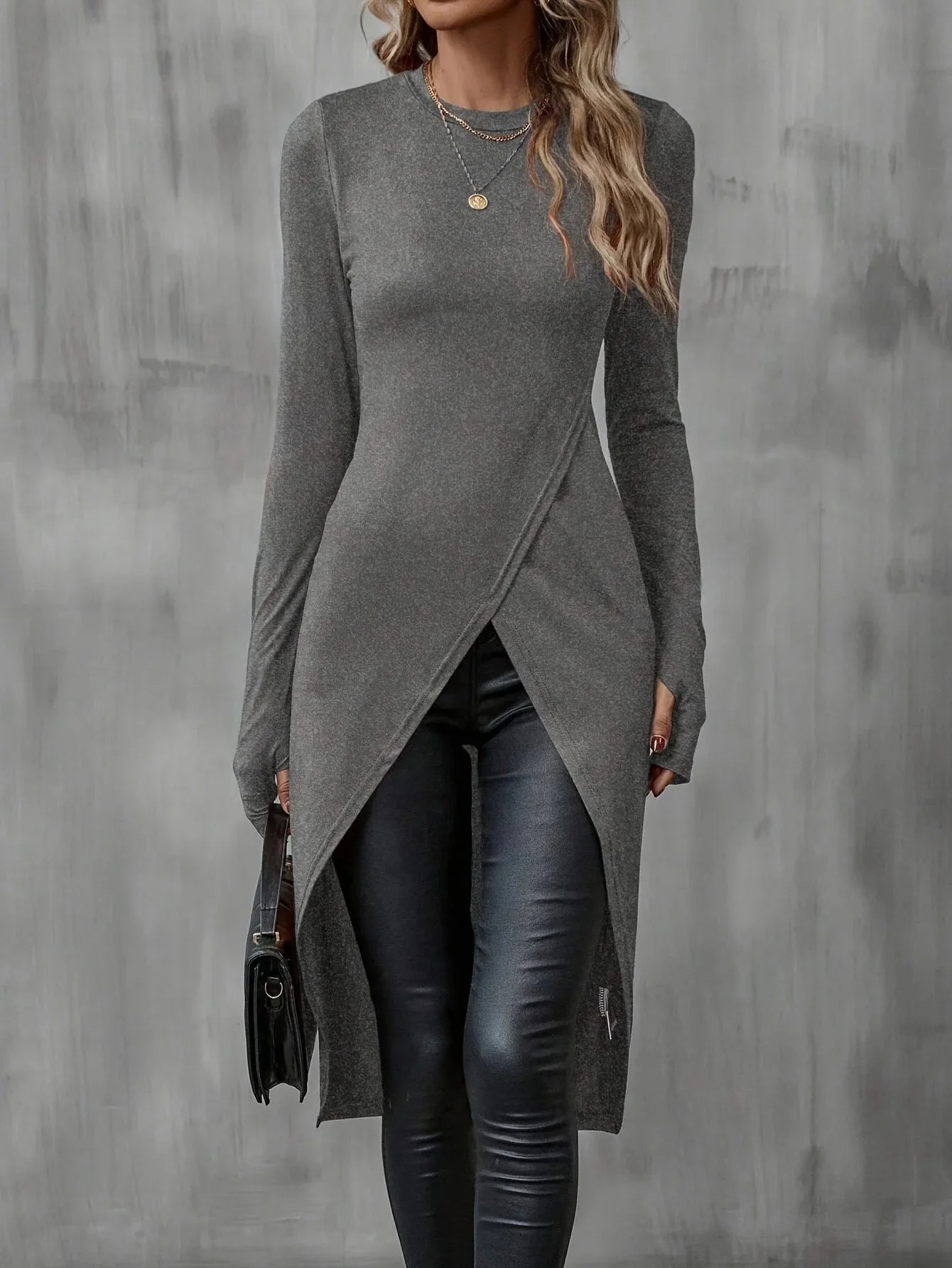 Blusa de Malha Transpassada Assimétrica Lenogue