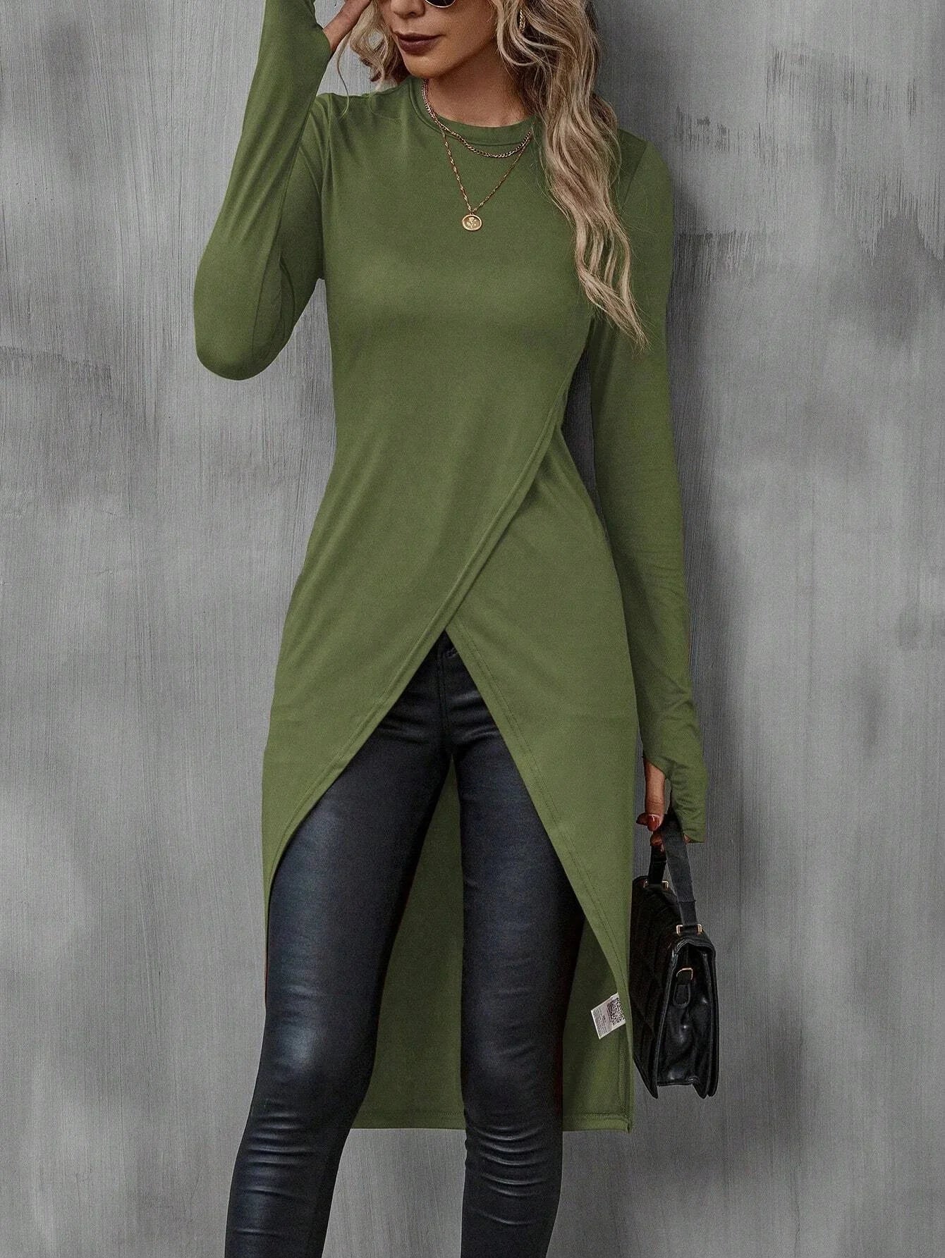 Blusa de Malha Transpassada Assimétrica Lenogue
