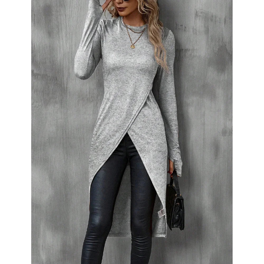 Blusa de Malha Transpassada Assimétrica Lenogue Cinza / Pp