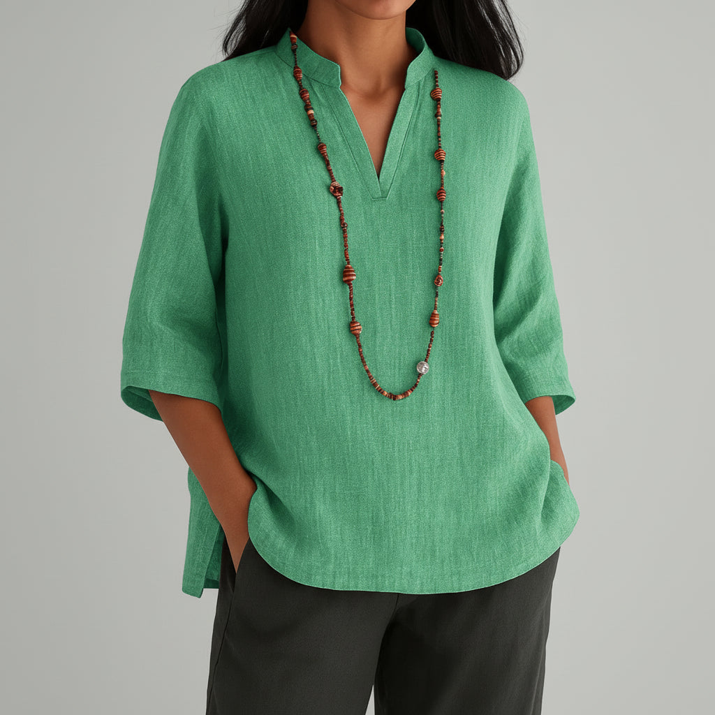 Blusa de Tecido Fluido Gola v Túnica Solta Lenogue Verde / p