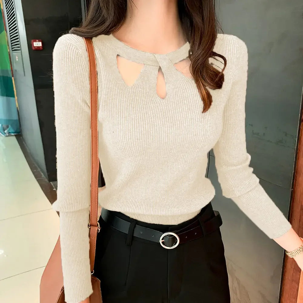 Blusa de Tricot Canelado com Recorte no Decote Lenogue