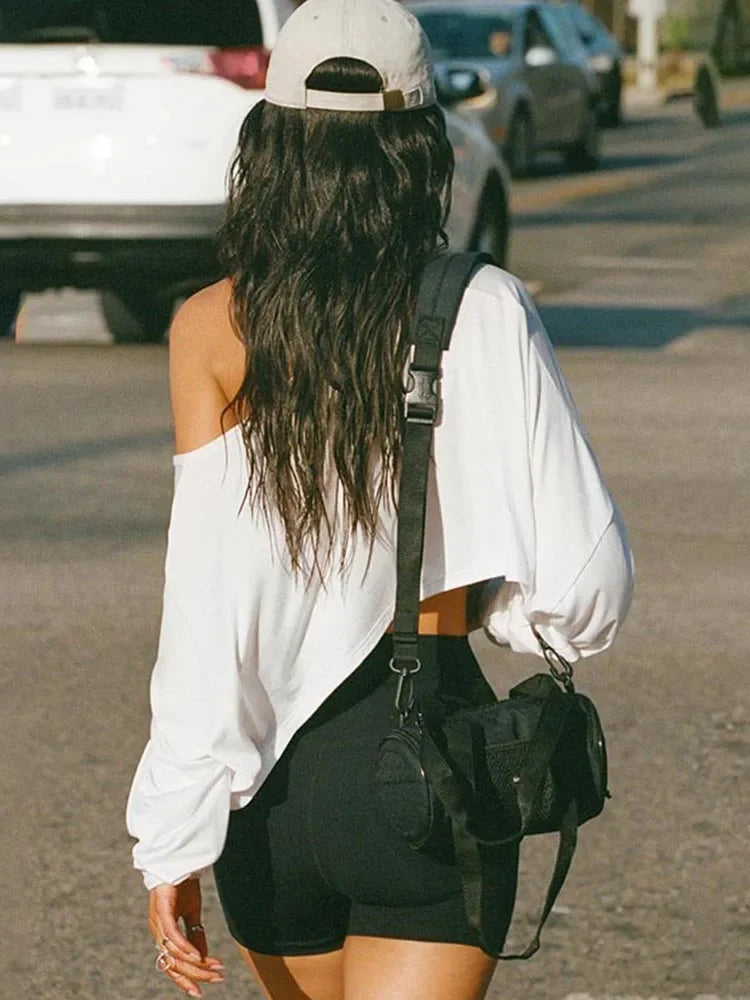 Blusa Ombro a Manga Longa Modelagem Ampla Lenogue