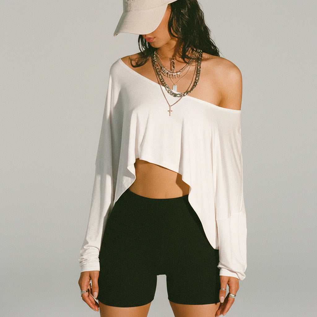 Blusa Ombro a Manga Longa Modelagem Ampla Lenogue Branco / g