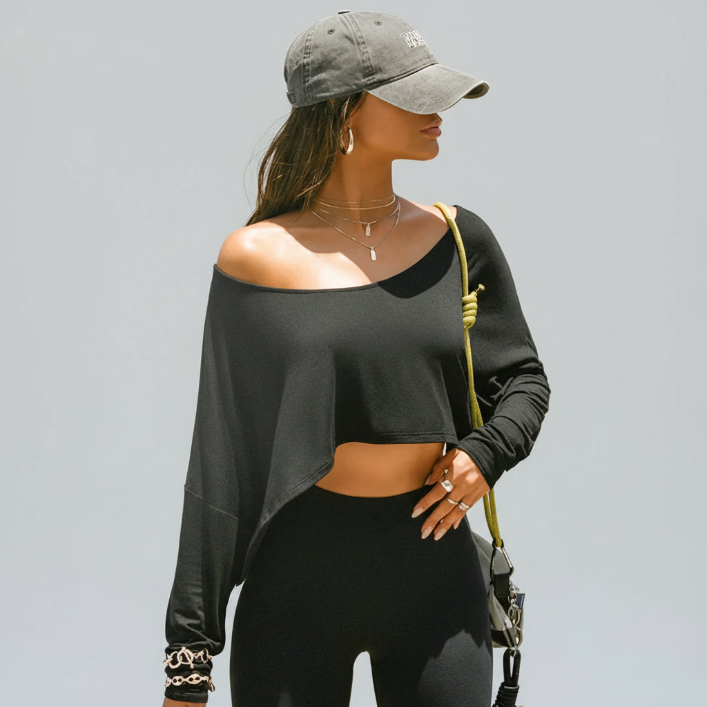 Blusa Ombro a Manga Longa Modelagem Ampla Lenogue Preto / p