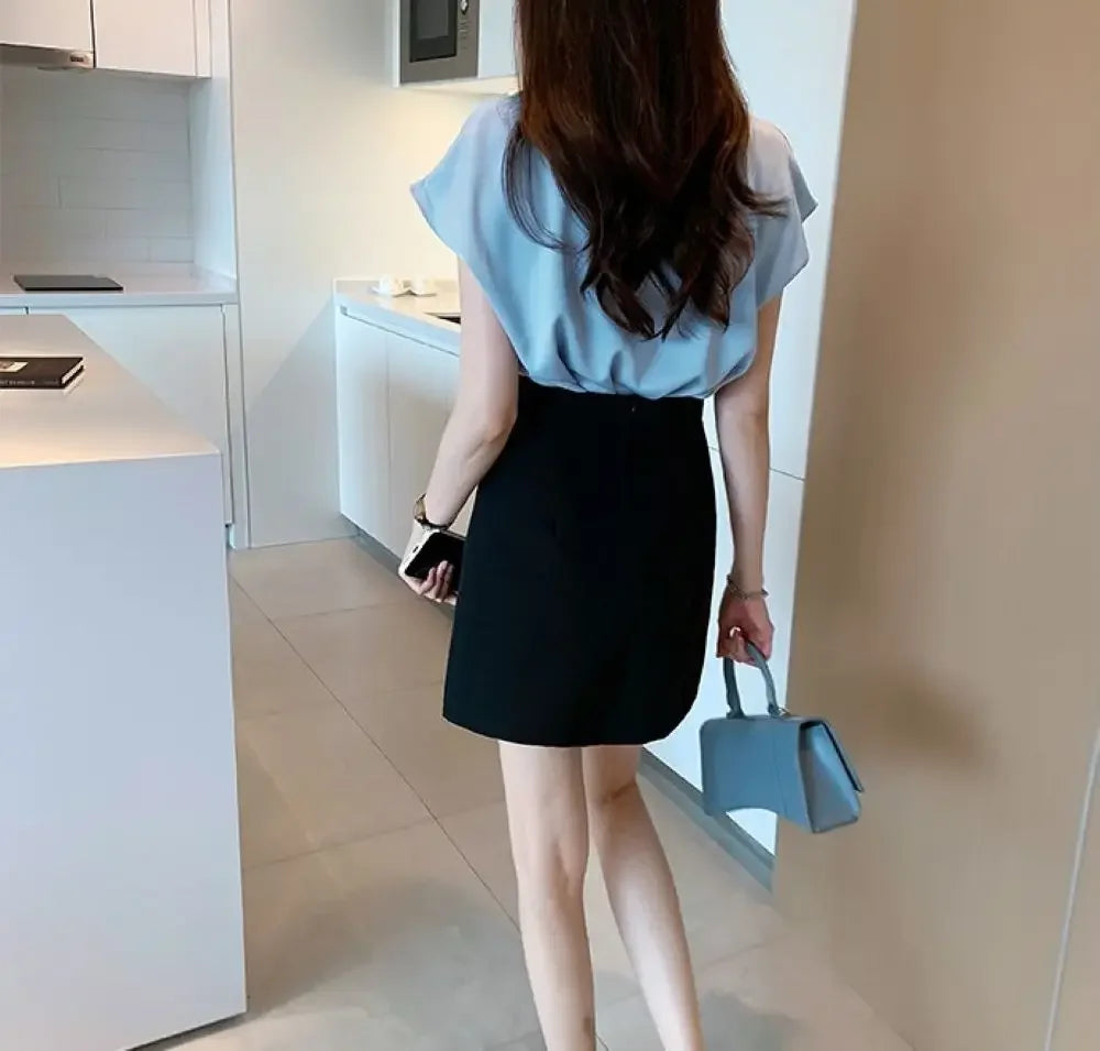 Blusa Social em Chiffon com Manga Curta para Escritório Lenogue