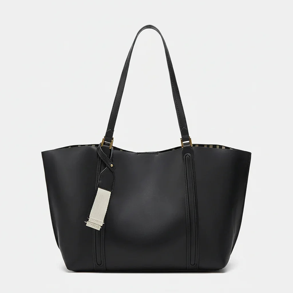 Bolsa Tote de Couro Sintético Minimalista com Alça Chic Lenogue Preto