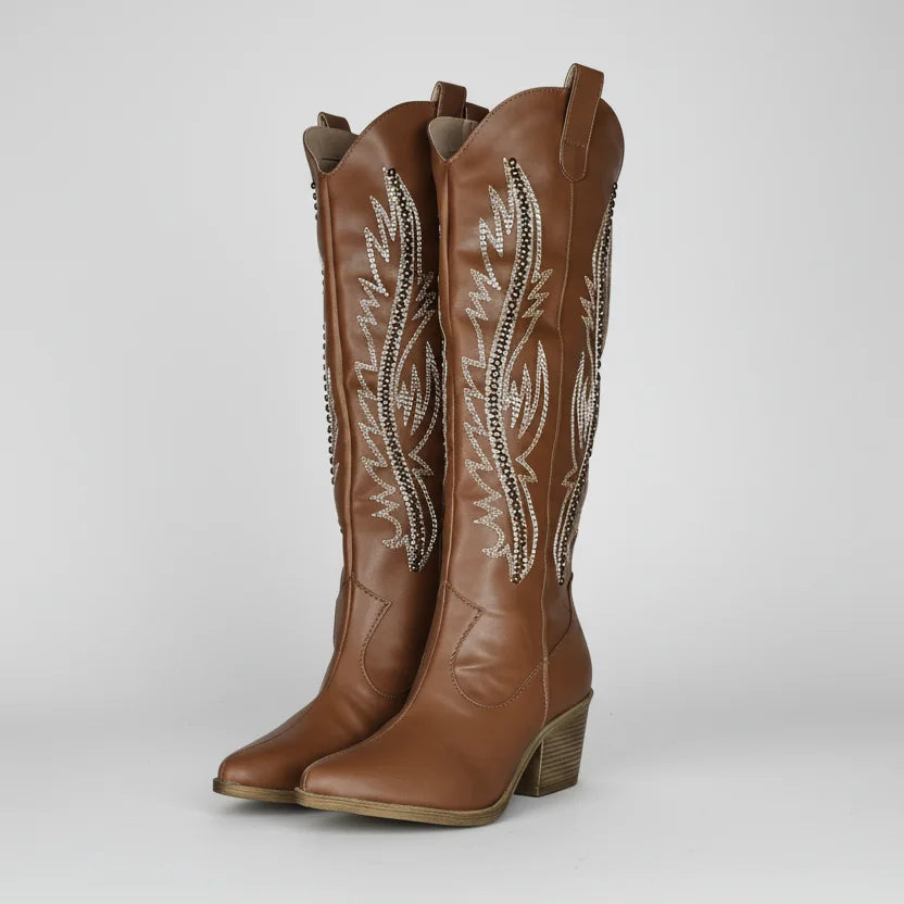 Bota Feminina Texana Cano Alto Caramelo Lenogue / 34