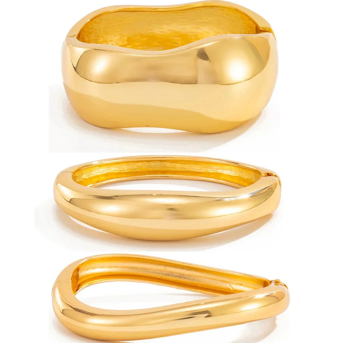 Bracelete Aro Aberto Largo Geométrico Acabamento Polido Lenogue