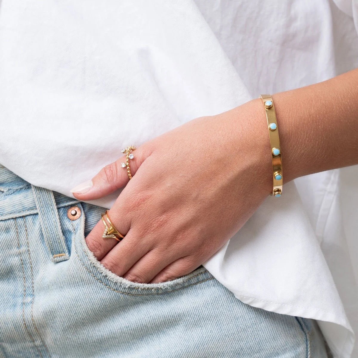 Bracelete Glamorous Aqua Stone Lenogue Ouro